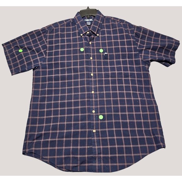 Cherokee Other - Cherokee Mens Short Sleeve Button-Up Blue Navy Plaid Shirt L
